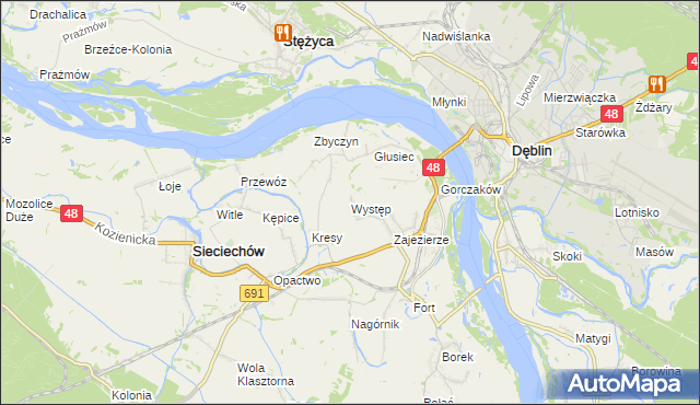 mapa Występ gmina Sieciechów, Występ gmina Sieciechów na mapie Targeo