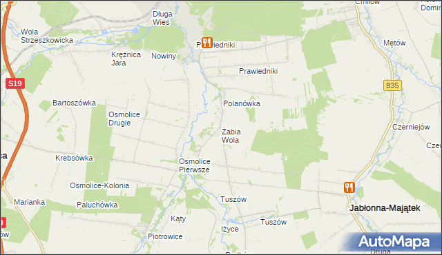 mapa Żabia Wola gmina Strzyżewice, Żabia Wola gmina Strzyżewice na mapie Targeo