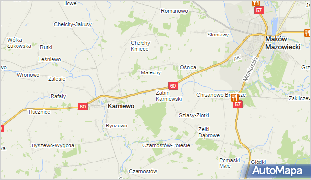 mapa Żabin Karniewski, Żabin Karniewski na mapie Targeo