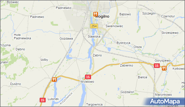 mapa Żabno gmina Mogilno, Żabno gmina Mogilno na mapie Targeo