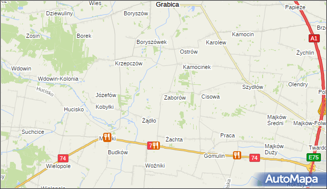 mapa Zaborów gmina Grabica, Zaborów gmina Grabica na mapie Targeo