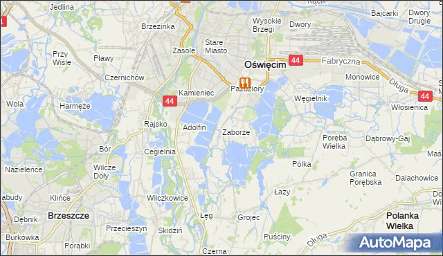 mapa Zaborze gmina Oświęcim, Zaborze gmina Oświęcim na mapie Targeo