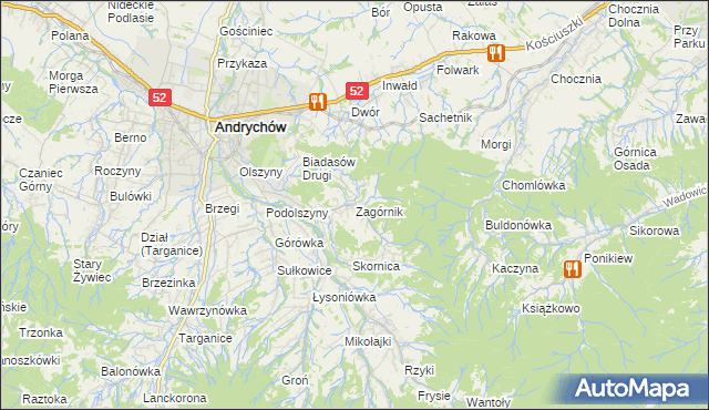 mapa Zagórnik gmina Andrychów, Zagórnik gmina Andrychów na mapie Targeo