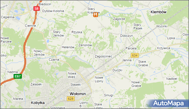 mapa Zagościniec gmina Wołomin, Zagościniec gmina Wołomin na mapie Targeo