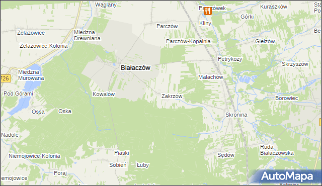 mapa Zakrzów gmina Białaczów, Zakrzów gmina Białaczów na mapie Targeo