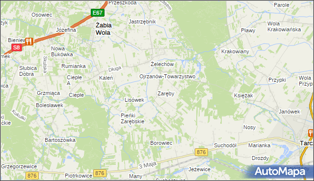 mapa Zaręby gmina Żabia Wola, Zaręby gmina Żabia Wola na mapie Targeo