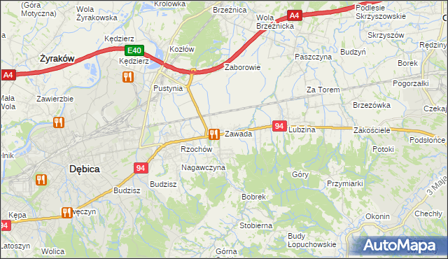 mapa Zawada gmina Dębica, Zawada gmina Dębica na mapie Targeo