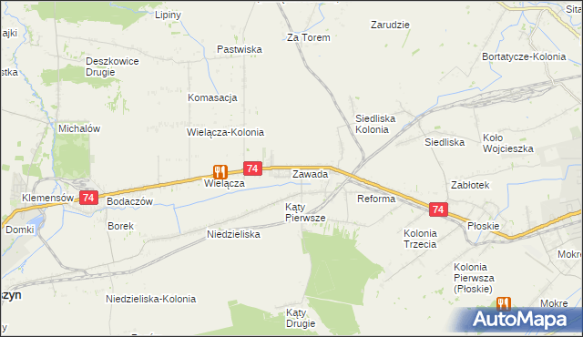 mapa Zawada gmina Zamość, Zawada gmina Zamość na mapie Targeo