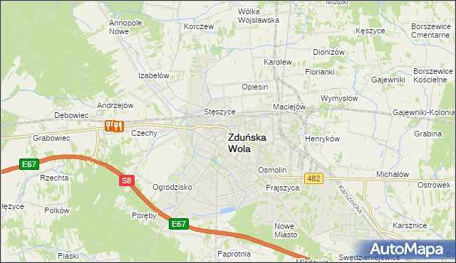 mapa Zduńska Wola, Zduńska Wola na mapie Targeo