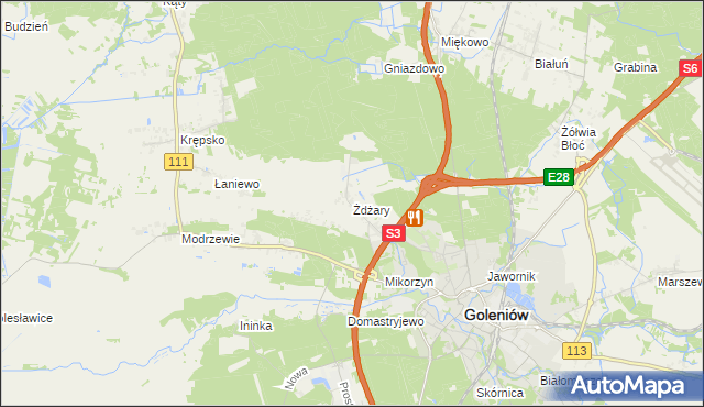 mapa Żdżary gmina Goleniów, Żdżary gmina Goleniów na mapie Targeo