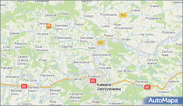 mapa Zebrzydowice gmina Kalwaria Zebrzydowska, Zebrzydowice gmina Kalwaria Zebrzydowska na mapie Targeo