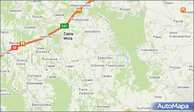 mapa Żelechów gmina Żabia Wola, Żelechów gmina Żabia Wola na mapie Targeo