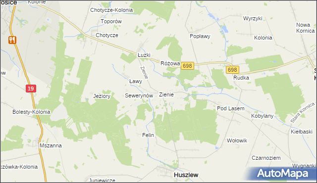 mapa Zienie, Zienie na mapie Targeo