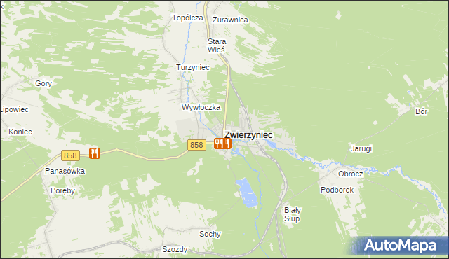 mapa Zwierzyniec powiat zamojski, Zwierzyniec powiat zamojski na mapie Targeo