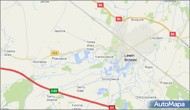 mapa Kantorowice gmina Lewin Brzeski, Kantorowice gmina Lewin Brzeski na mapie Targeo