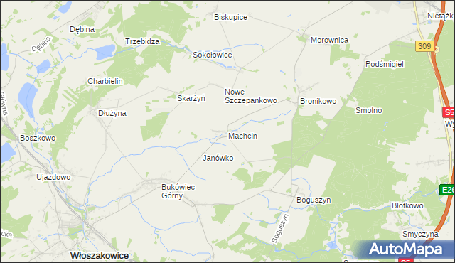 mapa Machcin gmina Śmigiel, Machcin gmina Śmigiel na mapie Targeo