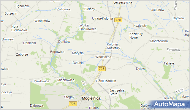 mapa Wodziczna gmina Mogielnica, Wodziczna gmina Mogielnica na mapie Targeo