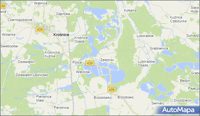 mapa Żeleźniki gmina Krośnice, Żeleźniki gmina Krośnice na mapie Targeo