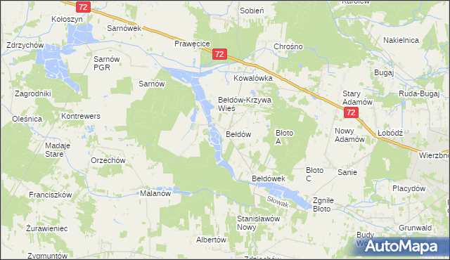 mapa Bełdów, Bełdów na mapie Targeo