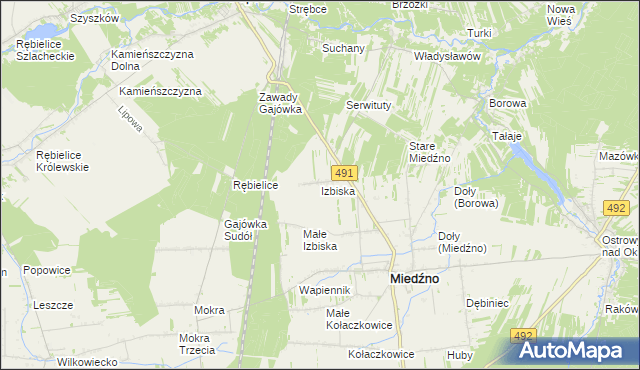 mapa Izbiska gmina Miedźno, Izbiska gmina Miedźno na mapie Targeo