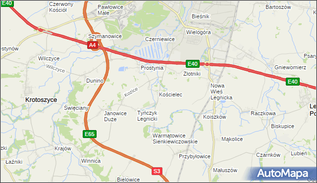 mapa Kościelec gmina Krotoszyce, Kościelec gmina Krotoszyce na mapie Targeo