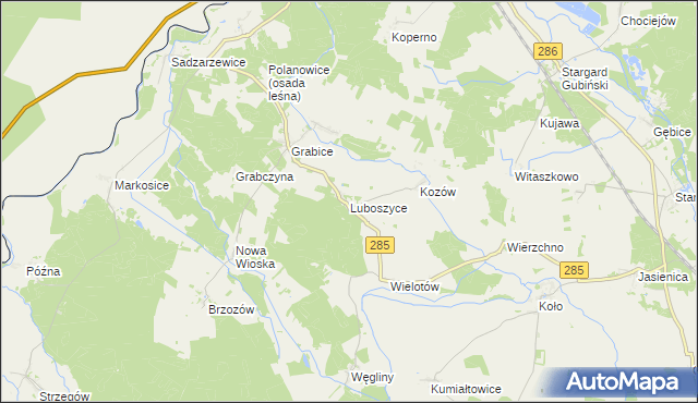 mapa Luboszyce gmina Gubin, Luboszyce gmina Gubin na mapie Targeo