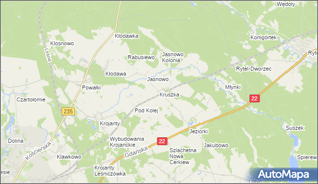 mapa Kruszka gmina Chojnice, Kruszka gmina Chojnice na mapie Targeo