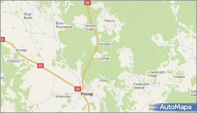 mapa Lipniak gmina Rozogi, Lipniak gmina Rozogi na mapie Targeo