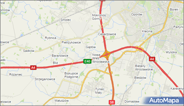 mapa Nowa Wieś Wrocławska, Nowa Wieś Wrocławska na mapie Targeo