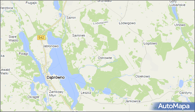 mapa Ostrowite gmina Dąbrówno, Ostrowite gmina Dąbrówno na mapie Targeo