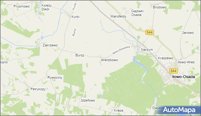mapa Wierzbowo gmina Iłowo-Osada, Wierzbowo gmina Iłowo-Osada na mapie Targeo