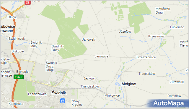 mapa Janowice gmina Mełgiew, Janowice gmina Mełgiew na mapie Targeo