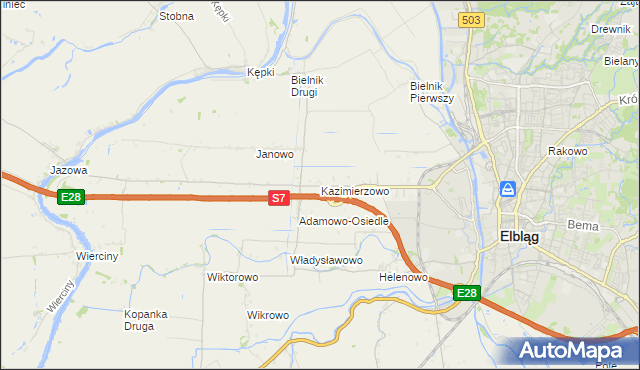 mapa Kazimierzowo gmina Elbląg, Kazimierzowo gmina Elbląg na mapie Targeo