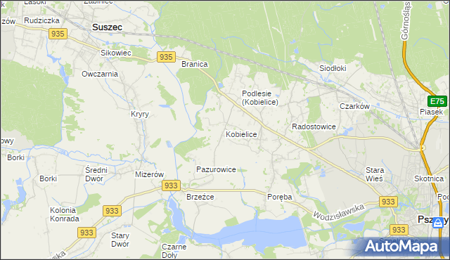 mapa Kobielice gmina Suszec, Kobielice gmina Suszec na mapie Targeo