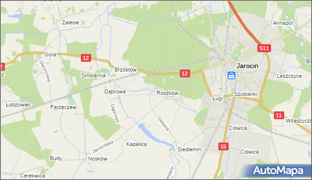 mapa Roszków gmina Jarocin, Roszków gmina Jarocin na mapie Targeo