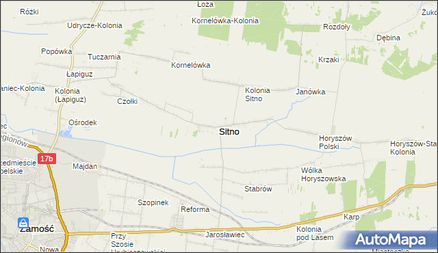 mapa Sitno powiat zamojski, Sitno powiat zamojski na mapie Targeo