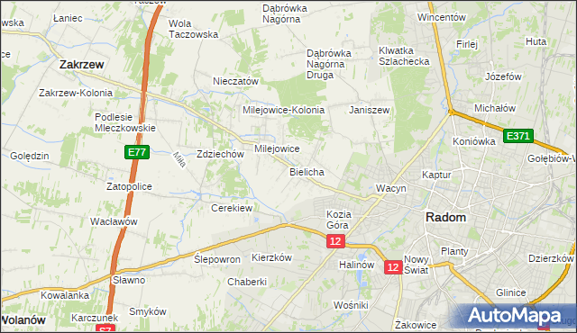 mapa Bielicha, Bielicha na mapie Targeo