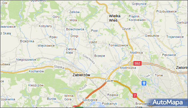 mapa Brzezie gmina Zabierzów, Brzezie gmina Zabierzów na mapie Targeo