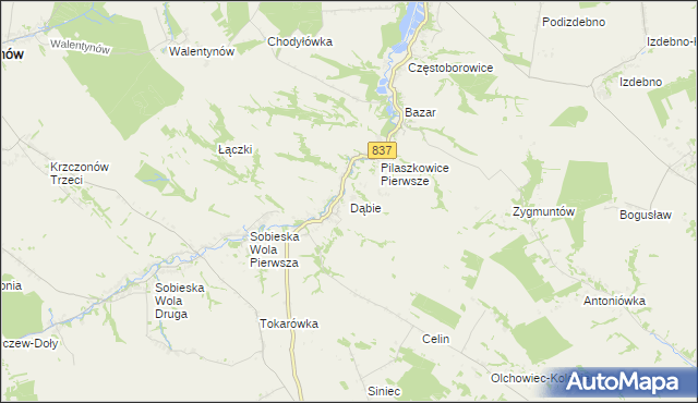 mapa Dąbie gmina Żółkiewka, Dąbie gmina Żółkiewka na mapie Targeo