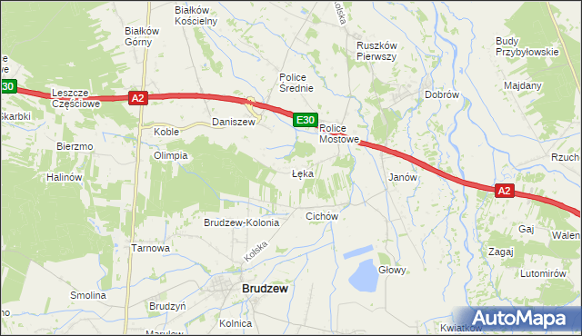 mapa Łęka gmina Kościelec, Łęka gmina Kościelec na mapie Targeo