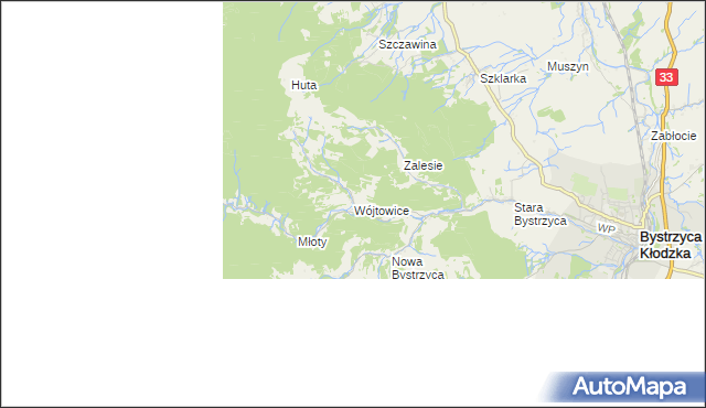 mapa Wójtowice gmina Bystrzyca Kłodzka, Wójtowice gmina Bystrzyca Kłodzka na mapie Targeo