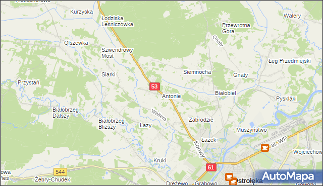 mapa Antonie gmina Olszewo-Borki, Antonie gmina Olszewo-Borki na mapie Targeo