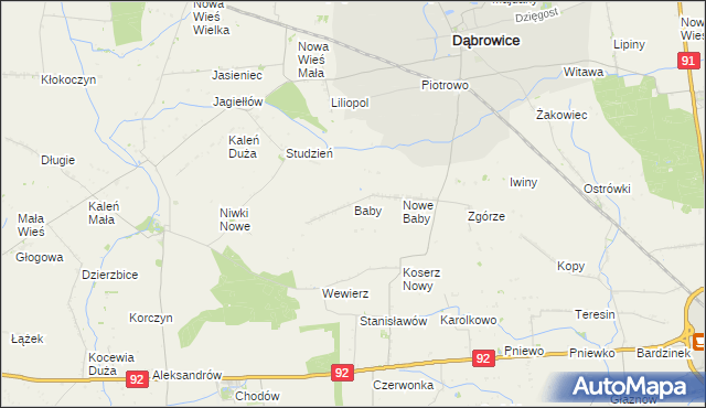 mapa Baby gmina Dąbrowice, Baby gmina Dąbrowice na mapie Targeo