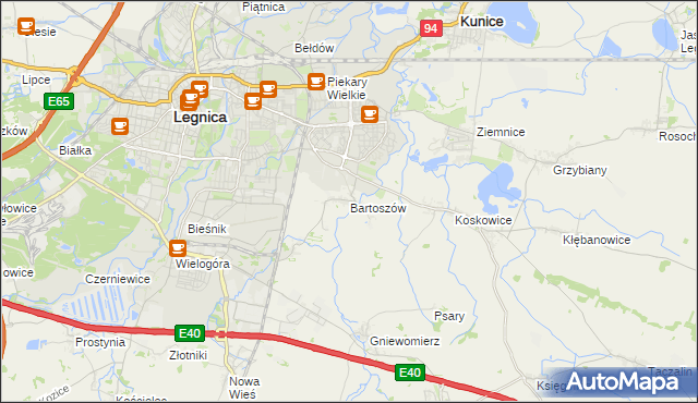 mapa Bartoszów gmina Legnickie Pole, Bartoszów gmina Legnickie Pole na mapie Targeo