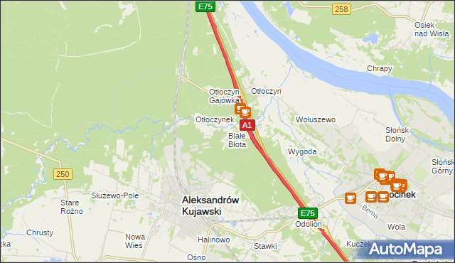 mapa Białe Błota gmina Aleksandrów Kujawski, Białe Błota gmina Aleksandrów Kujawski na mapie Targeo