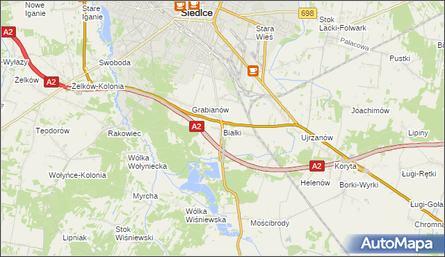 mapa Białki gmina Siedlce, Białki gmina Siedlce na mapie Targeo