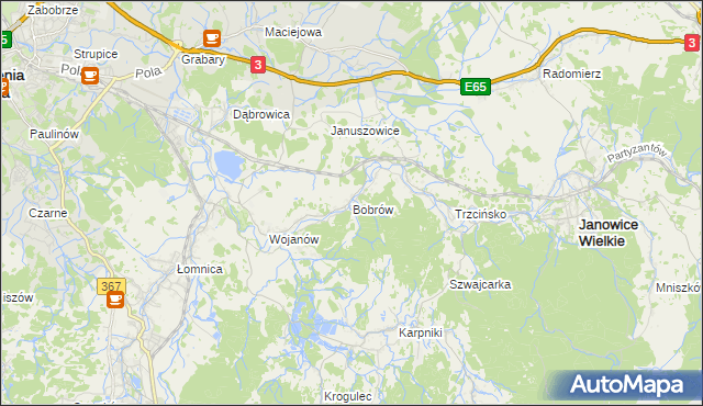 mapa Bobrów gmina Mysłakowice, Bobrów gmina Mysłakowice na mapie Targeo