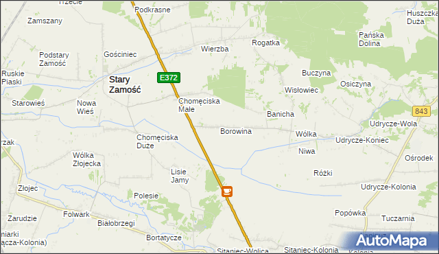 mapa Borowina gmina Stary Zamość, Borowina gmina Stary Zamość na mapie Targeo