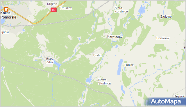 mapa Bralin gmina Kalisz Pomorski, Bralin gmina Kalisz Pomorski na mapie Targeo