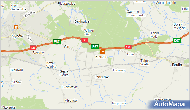 mapa Brzezie gmina Perzów, Brzezie gmina Perzów na mapie Targeo